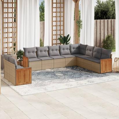 Set canapele de grădină cu perne, 10 piese, bej, poliratan GartenMobel Dekor