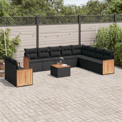 Set canapele de grădină cu perne, 11 piese, negru, poliratan GartenMobel Dekor