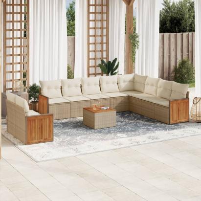 Set canapele de grădină cu perne, 11 piese, bej, poliratan GartenMobel Dekor
