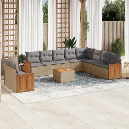 Set canapele de grădină cu perne, 11 piese, bej, poliratan GartenMobel Dekor