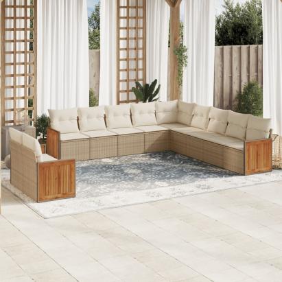 Set canapele de grădină cu perne, 11 piese, bej, poliratan GartenMobel Dekor