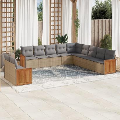 Set canapele de grădină cu perne, 11 piese, bej, poliratan GartenMobel Dekor
