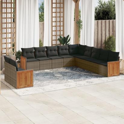 Set canapele de grădină cu perne, 11 piese, gri, poliratan GartenMobel Dekor