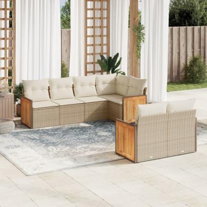 Set canapele de grădină, 7 piese, cu perne, bej, poliratan GartenMobel Dekor