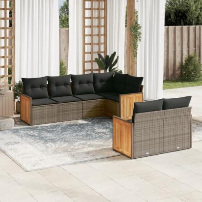 Set canapele de grădină, 7 piese, cu perne, gri, poliratan GartenMobel Dekor