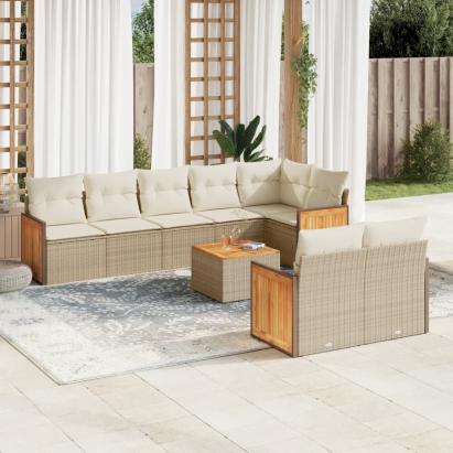 Set canapele de grădină, 9 piese, cu perne, bej, poliratan GartenMobel Dekor