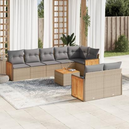 Set canapele de grădină, 9 piese, cu perne, bej, poliratan GartenMobel Dekor
