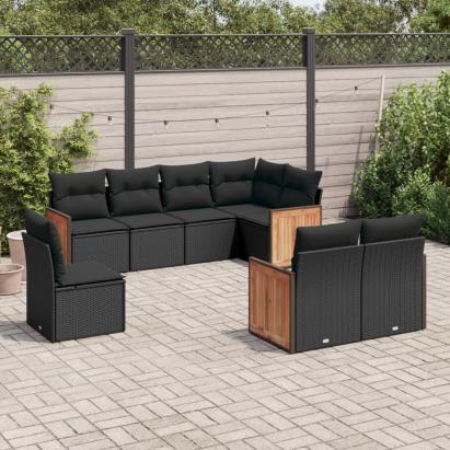 Set mobilier de grădină cu perne, 8 piese, negru, poliratan GartenMobel Dekor