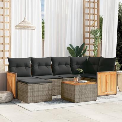 Set canapele de grădină, 7 piese, cu perne, gri, poliratan GartenMobel Dekor