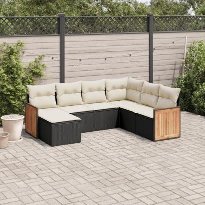 Set canapele de grădină cu perne, 7 piese, negru, poliratan GartenMobel Dekor