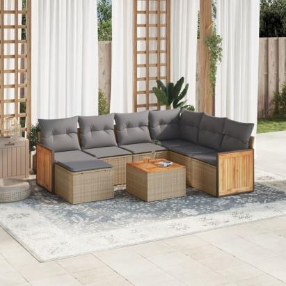Set canapele de grădină, 8 piese, cu perne, bej, poliratan GartenMobel Dekor
