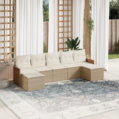 Set canapele de grădină, 7 piese, cu perne, bej, poliratan GartenMobel Dekor
