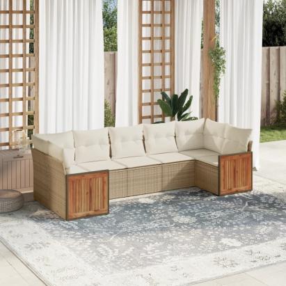 Set canapele de grădină, 7 piese, cu perne, bej, poliratan GartenMobel Dekor
