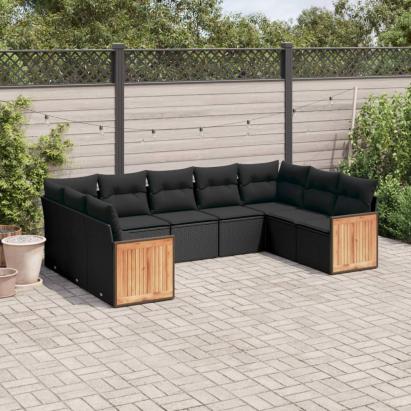 Set mobilier de grădină cu perne, 9 piese, negru, poliratan GartenMobel Dekor