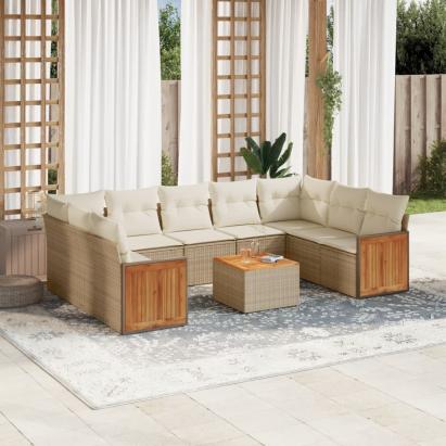 Set canapele de grădină cu perne, 10 piese, bej, poliratan GartenMobel Dekor
