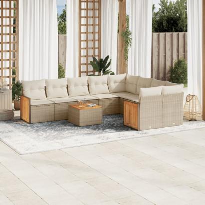 Set canapele de grădină cu perne, 10 piese, bej, poliratan GartenMobel Dekor