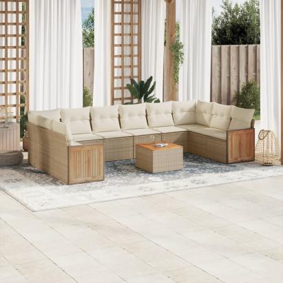 Set canapele de grădină cu perne, 11 piese, bej, poliratan GartenMobel Dekor