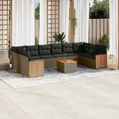 Set canapele de grădină cu perne, 11 piese, gri, poliratan GartenMobel Dekor