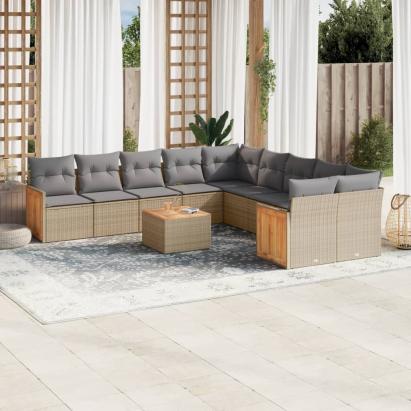 Set canapele de grădină cu perne, 11 piese, bej, poliratan GartenMobel Dekor