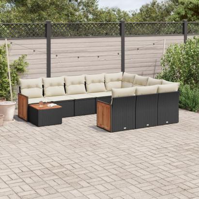Set canapele de grădină cu perne, 11 piese, negru, poliratan GartenMobel Dekor
