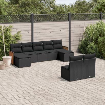 Set mobilier de grădină cu perne, 9 piese, negru, poliratan GartenMobel Dekor