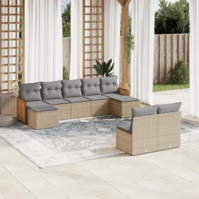 Set canapele de grădină, 9 piese, cu perne, bej, poliratan GartenMobel Dekor