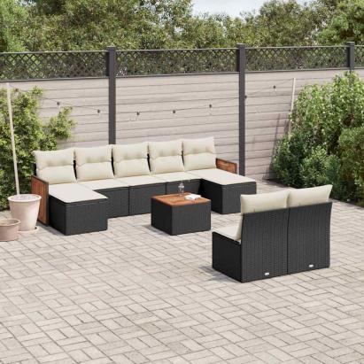 Set canapele de grădină cu perne, 10 piese, negru, poliratan GartenMobel Dekor