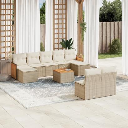 Set canapele de grădină cu perne, 10 piese, bej, poliratan GartenMobel Dekor