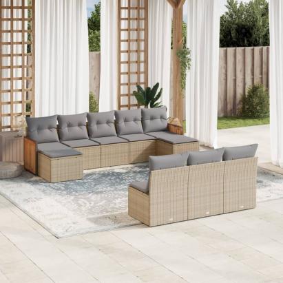 Set canapele de grădină cu perne, 10 piese, bej, poliratan GartenMobel Dekor