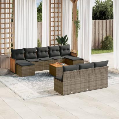 Set canapele de grădină cu perne, 11 piese, gri, poliratan GartenMobel Dekor