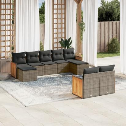 Set canapele de grădină, 9 piese, cu perne, gri, poliratan GartenMobel Dekor