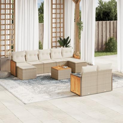 Set canapele de grădină cu perne, 10 piese, bej, poliratan GartenMobel Dekor