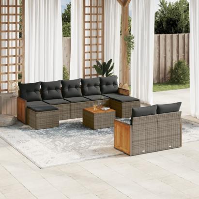 Set mobilier de grădină cu perne, 10 piese, gri, poliratan GartenMobel Dekor