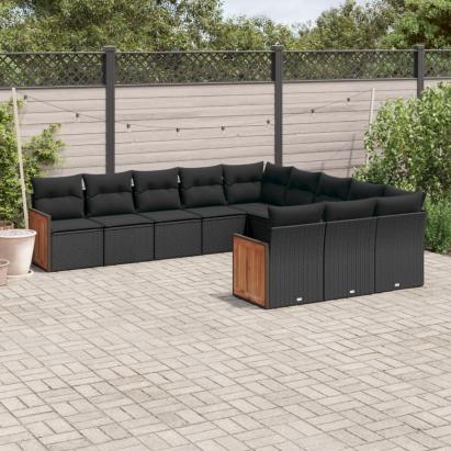 Set canapele de grădină cu perne, 11 piese, negru, poliratan GartenMobel Dekor