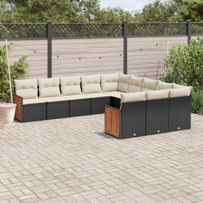 Set canapele de grădină cu perne, 11 piese, negru, poliratan GartenMobel Dekor