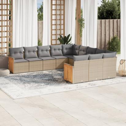 Set canapele de grădină cu perne, 11 piese, bej, poliratan GartenMobel Dekor