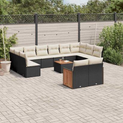 Set mobilier de grădină cu perne, 13 piese, negru, poliratan GartenMobel Dekor