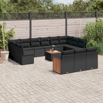 Set mobilier de grădină cu perne, 14 piese, negru, poliratan GartenMobel Dekor
