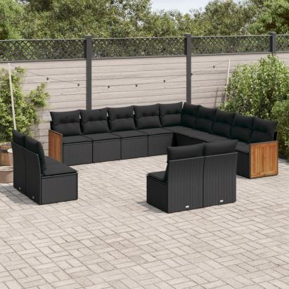 Set mobilier de grădină cu perne, 13 piese, negru, poliratan GartenMobel Dekor