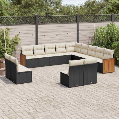 Set mobilier de grădină cu perne, 13 piese, negru, poliratan GartenMobel Dekor