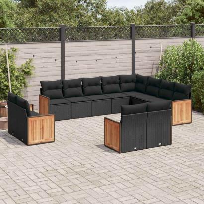 Set canapele de grădină, 12 piese, cu perne, negru, poliratan GartenMobel Dekor