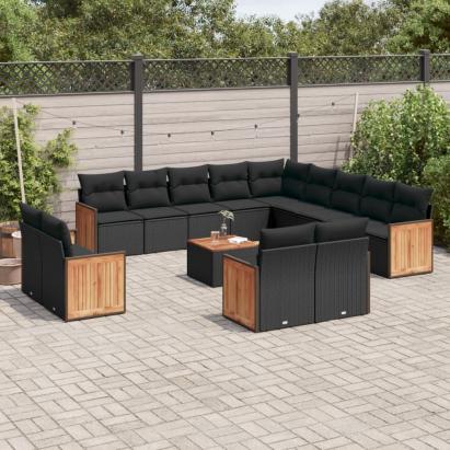 Set mobilier de grădină cu perne, 14 piese, negru, poliratan GartenMobel Dekor