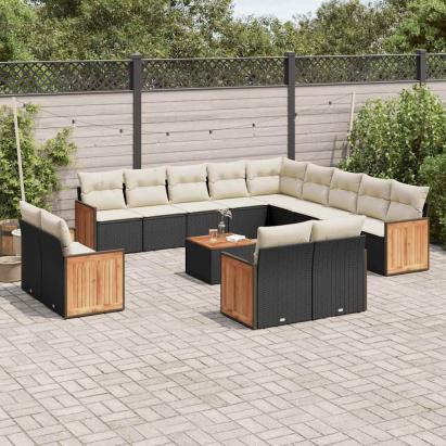 Set mobilier de grădină cu perne, 14 piese, negru, poliratan GartenMobel Dekor