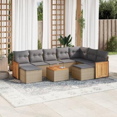 Set canapele de grădină cu perne, 10 piese, bej, poliratan GartenMobel Dekor