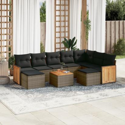 Set mobilier de grădină cu perne, 10 piese, gri, poliratan GartenMobel Dekor