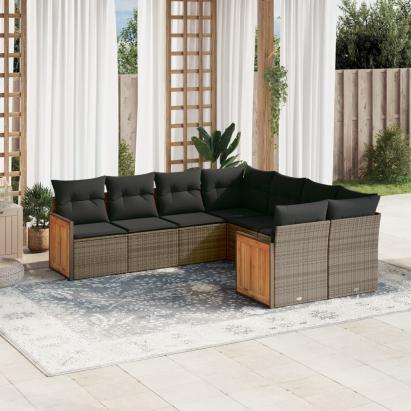 Set canapele de grădină cu perne, 8 piese, gri, poliratan GartenMobel Dekor