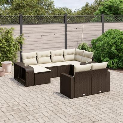 Set canapele de grădină cu perne, 10 piese, maro, poliratan GartenMobel Dekor