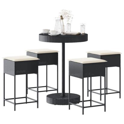 Set mobilier bar de grădină cu perne, 5 piese, negru, poliratan GartenMobel Dekor