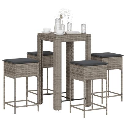 Set mobilier bar de grădină, cu perne, 5 piese, gri, poliratan GartenMobel Dekor