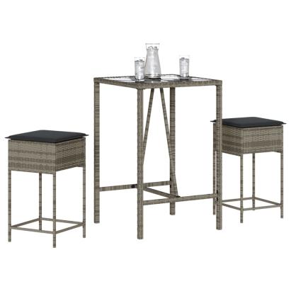 Set mobilier bar de grădină, cu perne, 3 piese, gri, poliratan GartenMobel Dekor